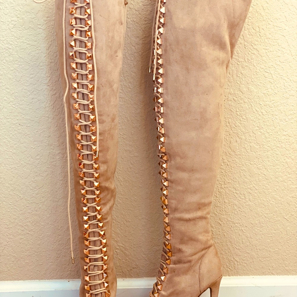 Thigh High Zip Up Boots with Stiletto heal
